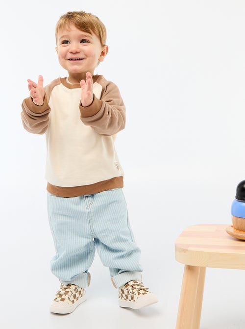 Gestreepte verstelbare denim broek van katoen - Kiabi