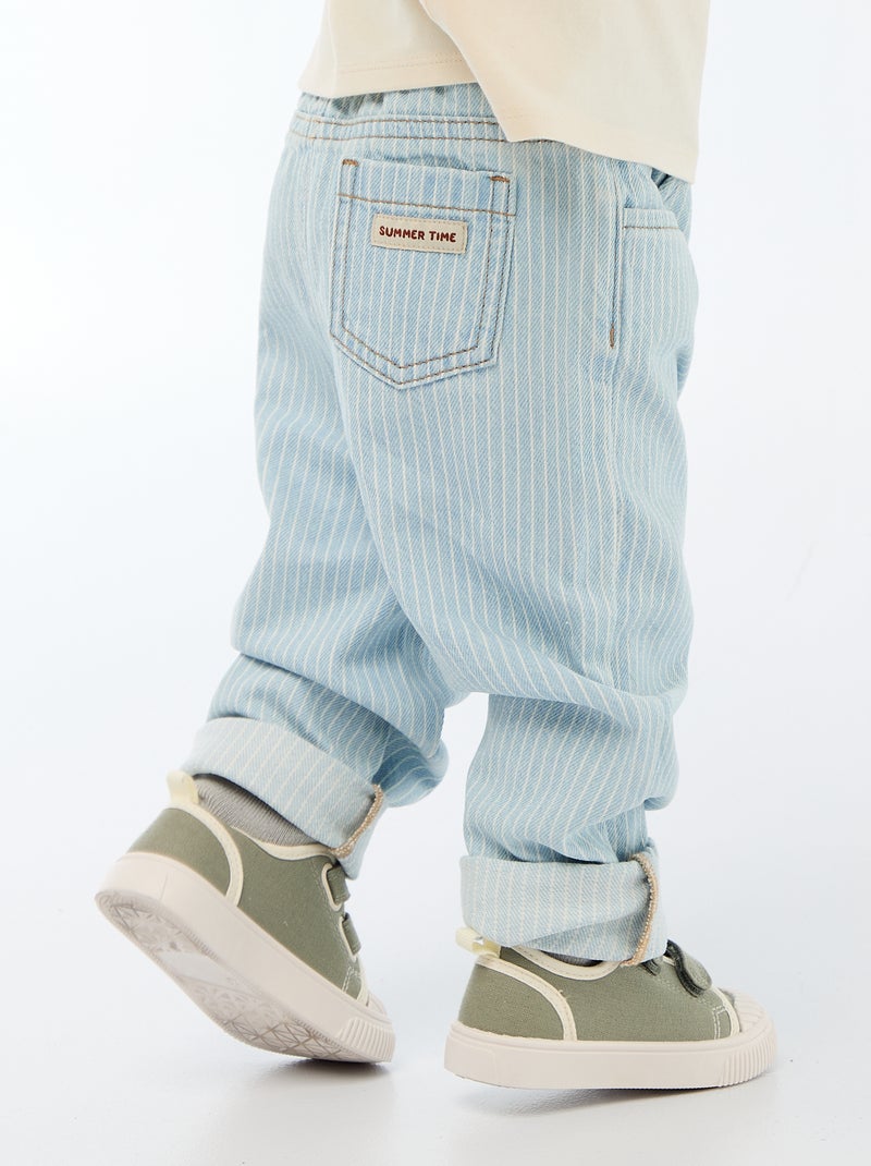 Gestreepte verstelbare denim broek van katoen Blauw - Kiabi