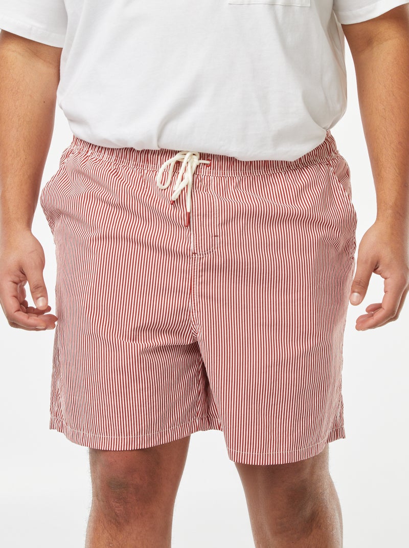 Gestreepte zwemshort in seersucker ROOD - Kiabi