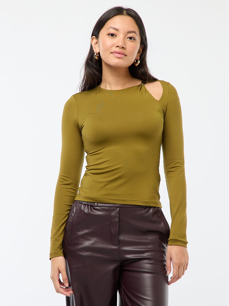 Getailleerd T-shirt met goudkleurig detail Groen - Kiabi