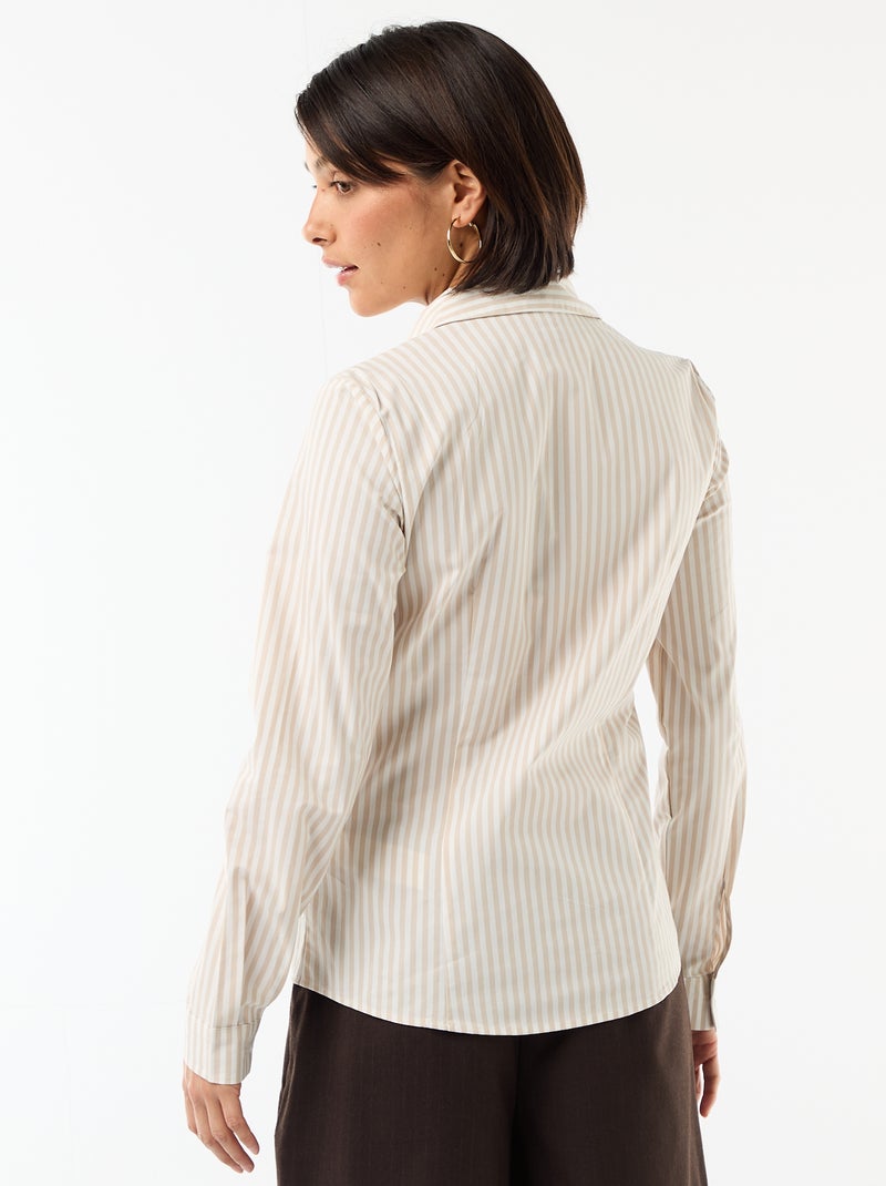 Getailleerde blouse met Italiaanse kraag Biege - Kiabi