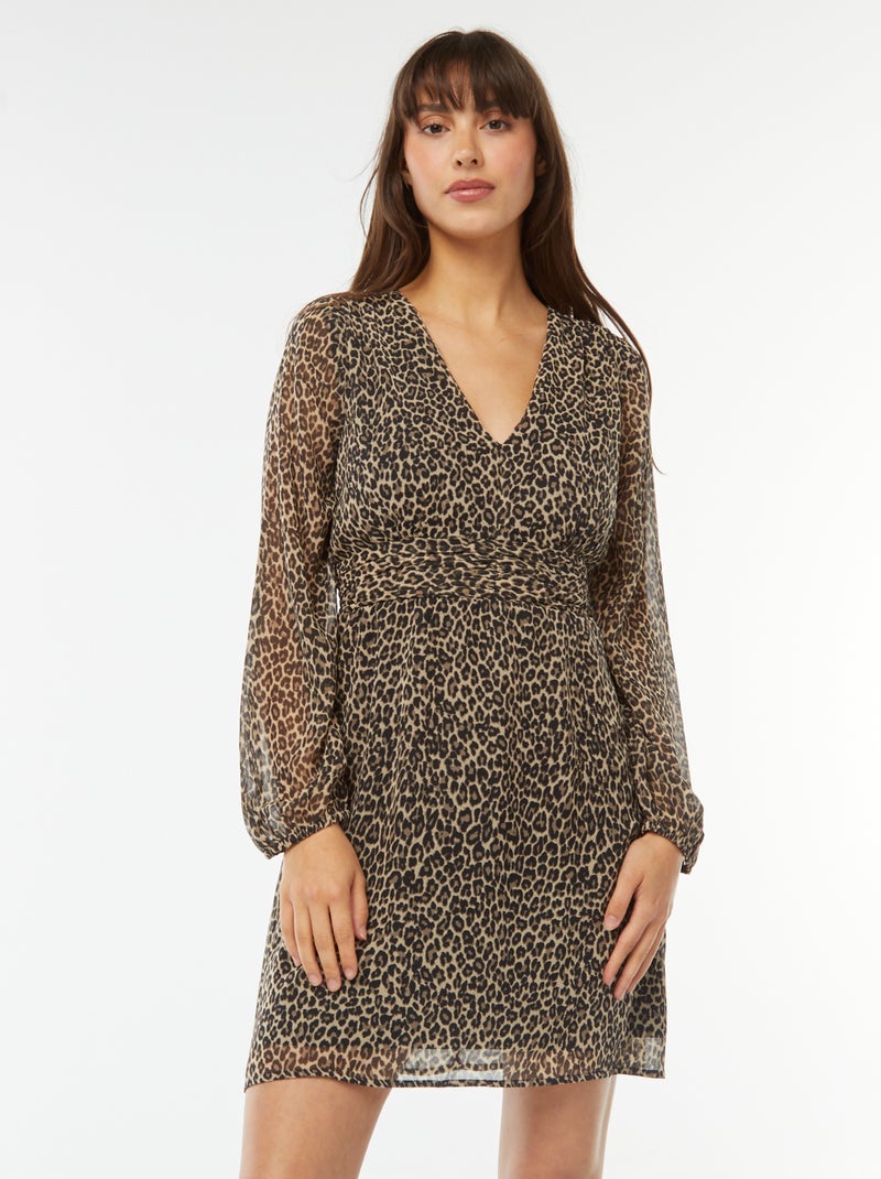 Getailleerde jurk van kreukeltricot Biege - Kiabi