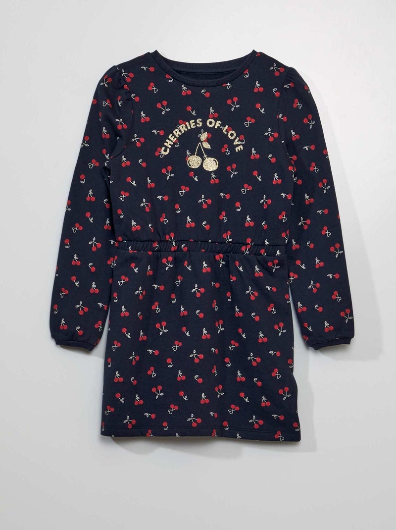 Getailleerde sweatjurk met print BLAUW - Kiabi