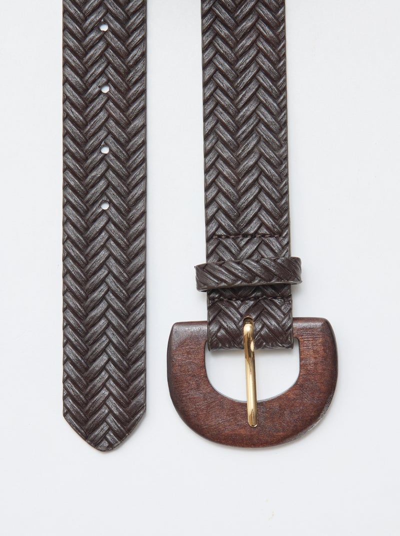 Gevlochten riem met houten gesp Bruin - Kiabi