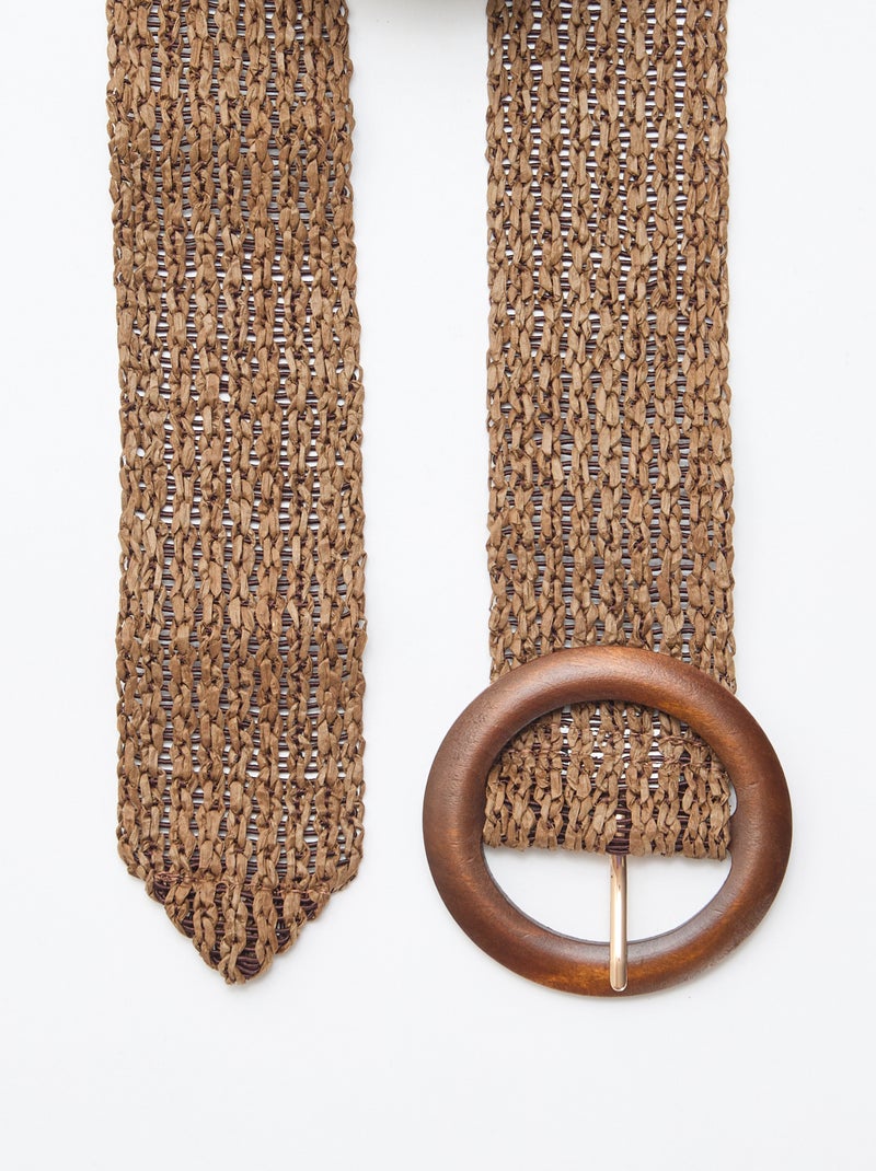 Gevlochten riem met houten gesp Bruin - Kiabi