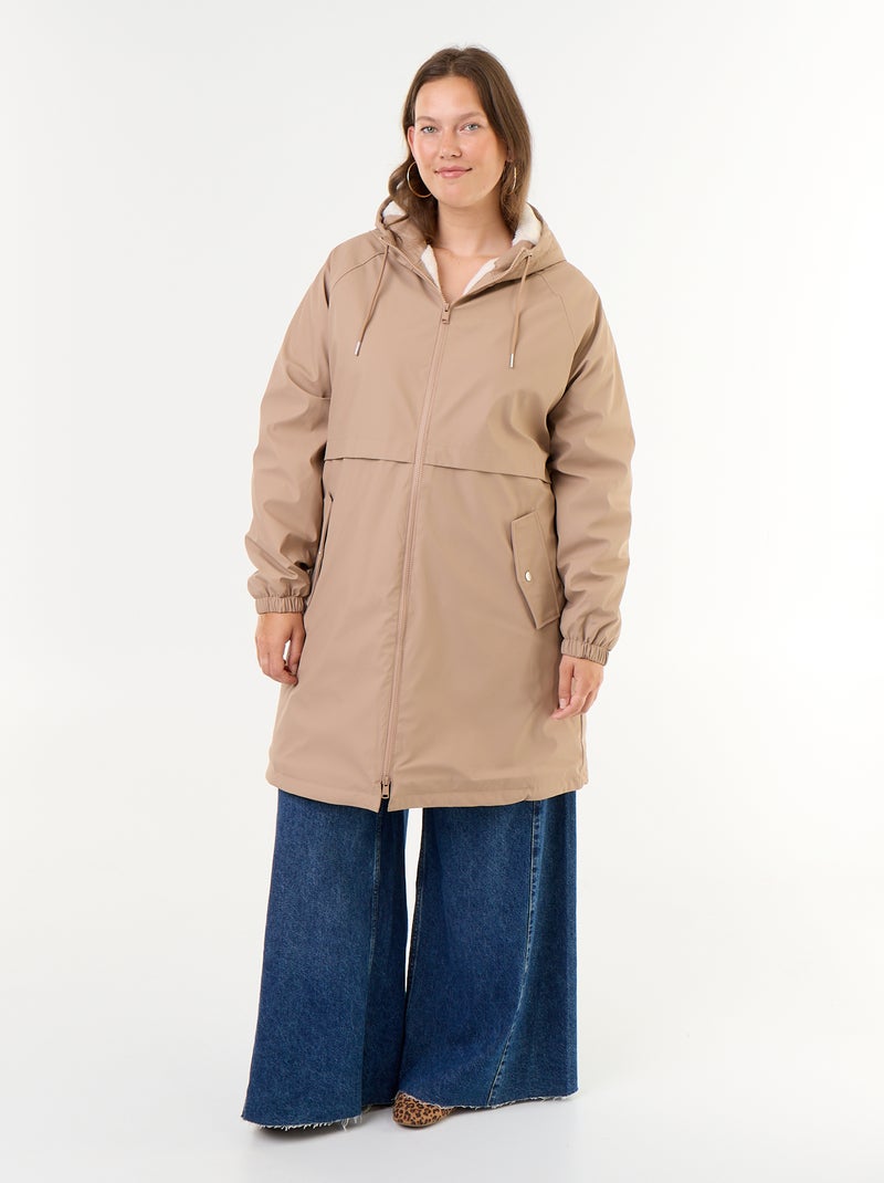 Gevoerde gummy parka met capuchon Bruin - Kiabi