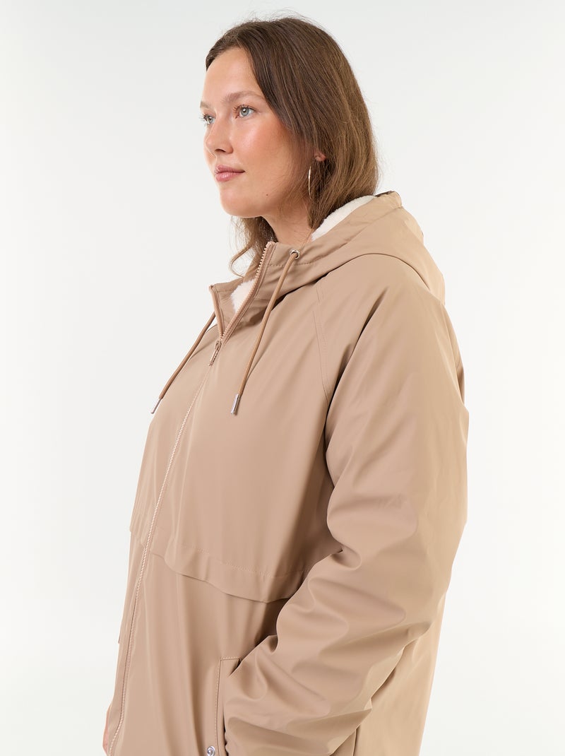 Gevoerde gummy parka met capuchon Bruin - Kiabi