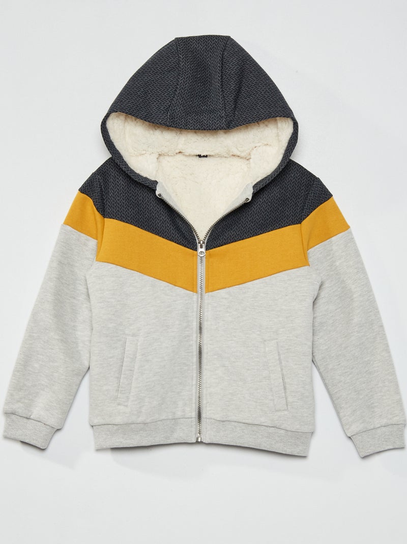 Gevoerde hoodie met colorblock-patroon GRIJS - Kiabi