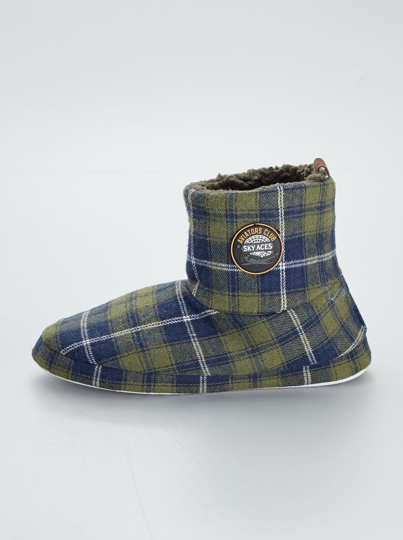 Gevoerde pantoffels met ruiten khaki - Kiabi