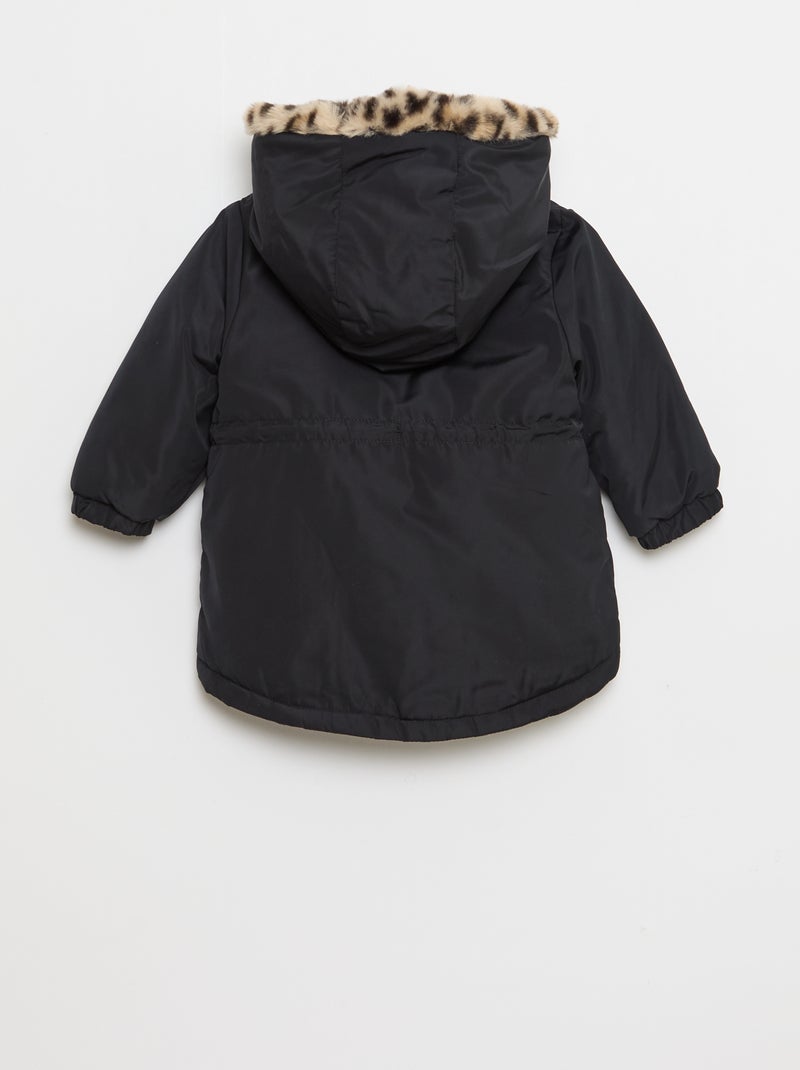 Gevoerde parka met capuchon met imitatiebont zwart - Kiabi