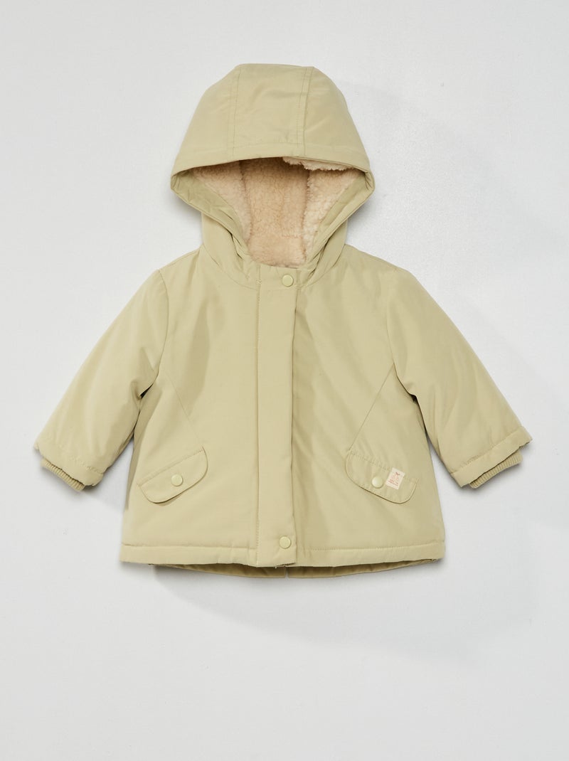 Gevoerde parka van microvezel beige - Kiabi