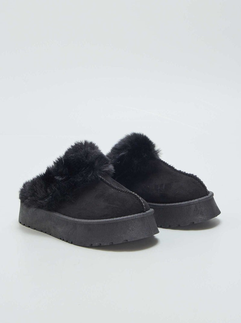 Gevoerde slippers met dikke zool ZWART - Kiabi