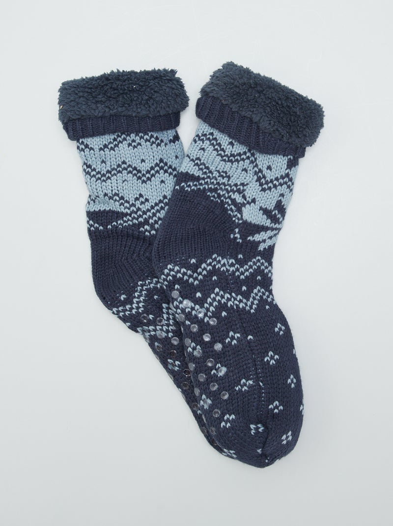 Gevoerde sokken met jacquardprint BLAUW - Kiabi