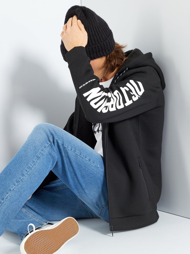Gevoerde sweater met capuchon ZWART - Kiabi