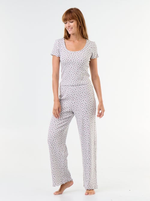 Gewafelde 2-delige pyjama: T-shirt + broek met motief - Kiabi