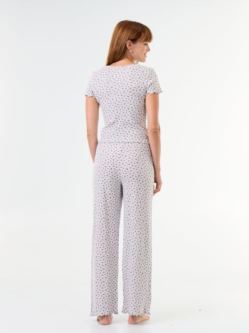 Gewafelde 2-delige pyjama: T-shirt + broek met motief - Kiabi