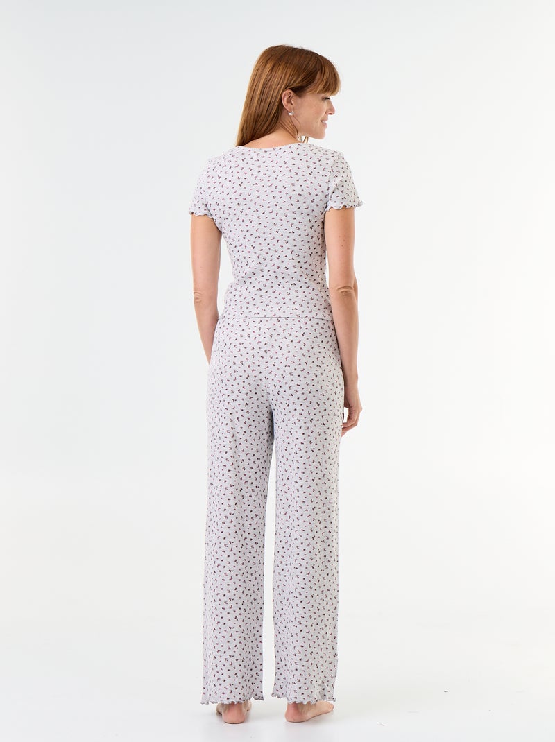 Gewafelde 2-delige pyjama: T-shirt + broek met motief Grijs - Kiabi