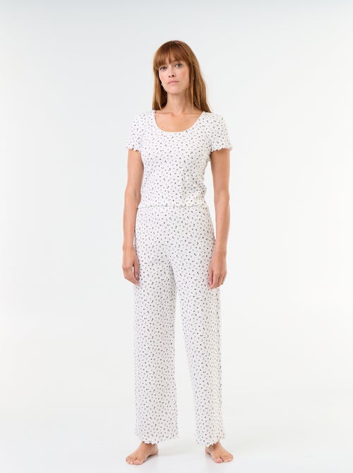 Gewafelde 2-delige pyjama: T-shirt + broek met motief - Kiabi