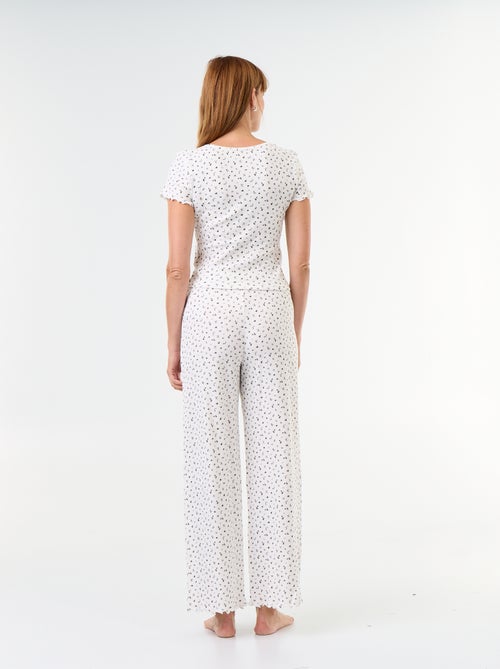 Gewafelde 2-delige pyjama: T-shirt + broek met motief - Kiabi