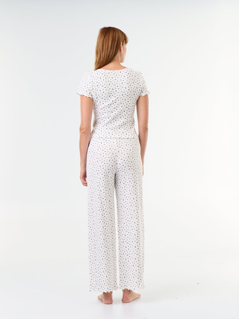 Gewafelde 2-delige pyjama: T-shirt + broek met motief Wit - Kiabi