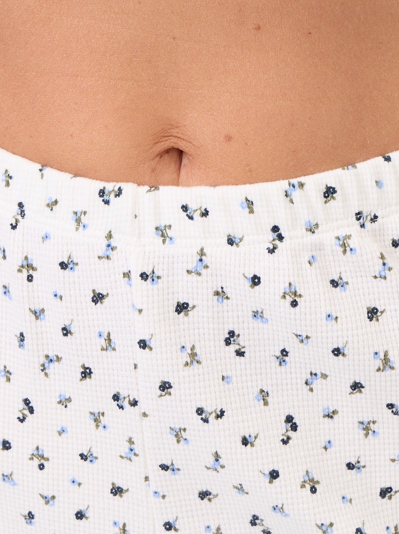 Gewafelde 2-delige pyjama: T-shirt + broek met motief Wit - Kiabi