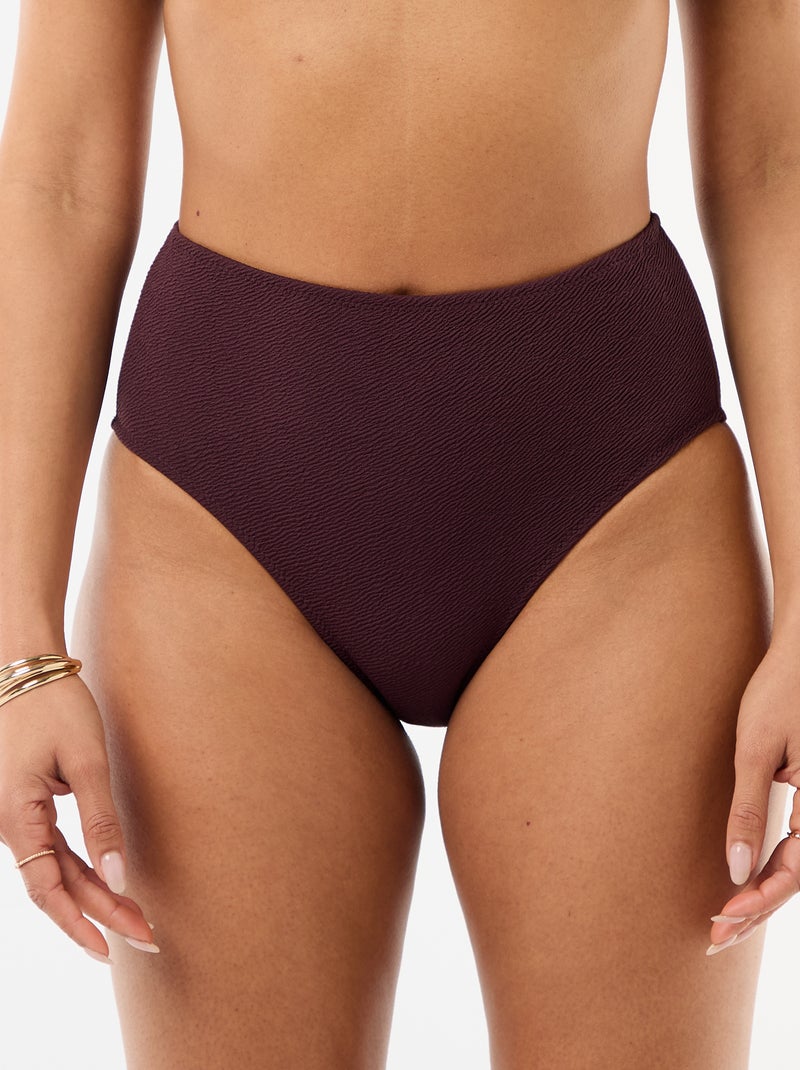 Gewafelde bikini slip met hoge taille Paars - Kiabi