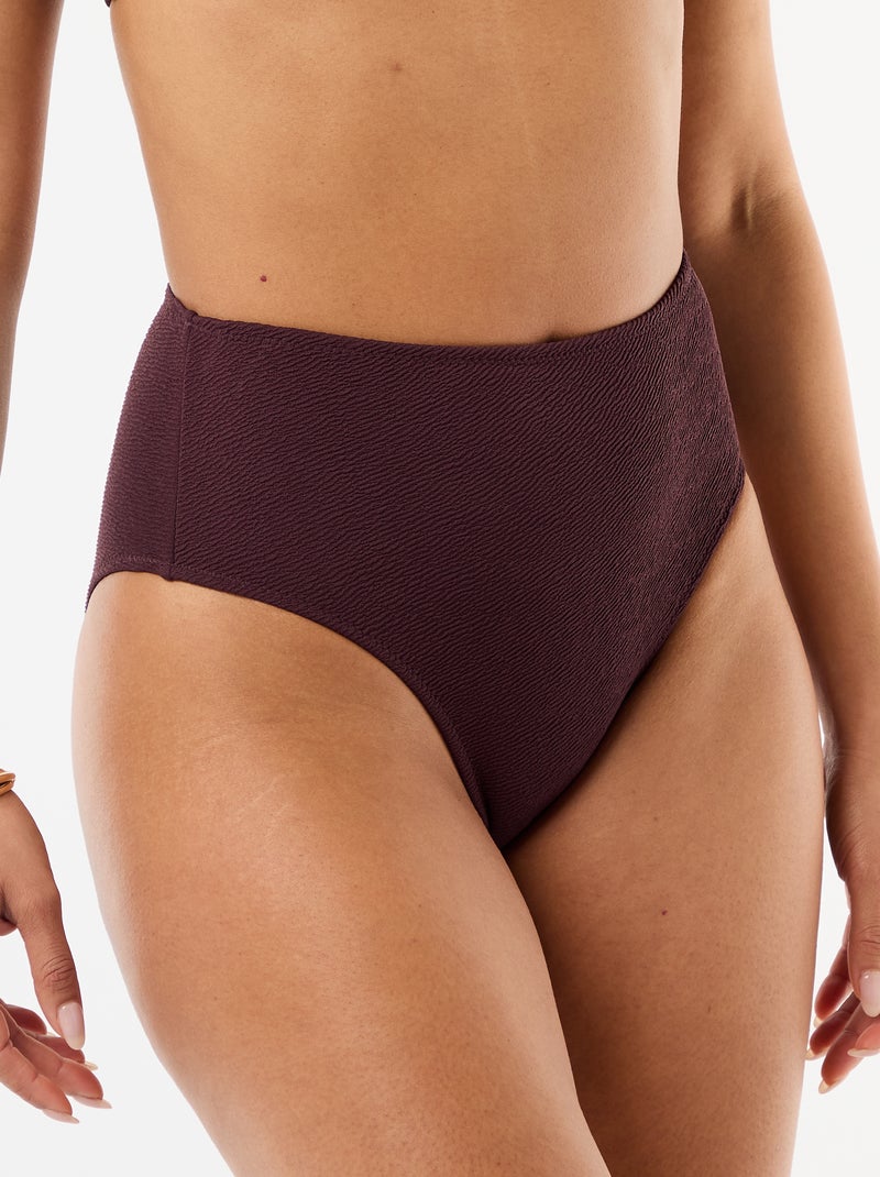 Gewafelde bikini slip met hoge taille Paars - Kiabi