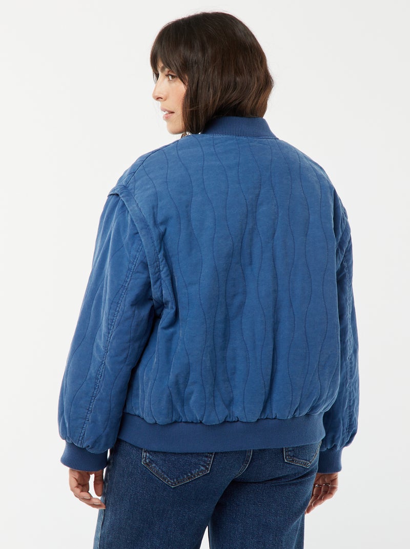 Gewatteerd, katoenen jasje met sierstiksel in verticale golflijnen BLAUW - Kiabi