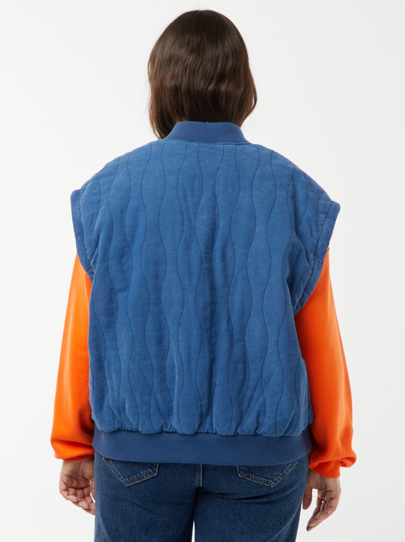 Gewatteerd, katoenen jasje met sierstiksel in verticale golflijnen BLAUW - Kiabi