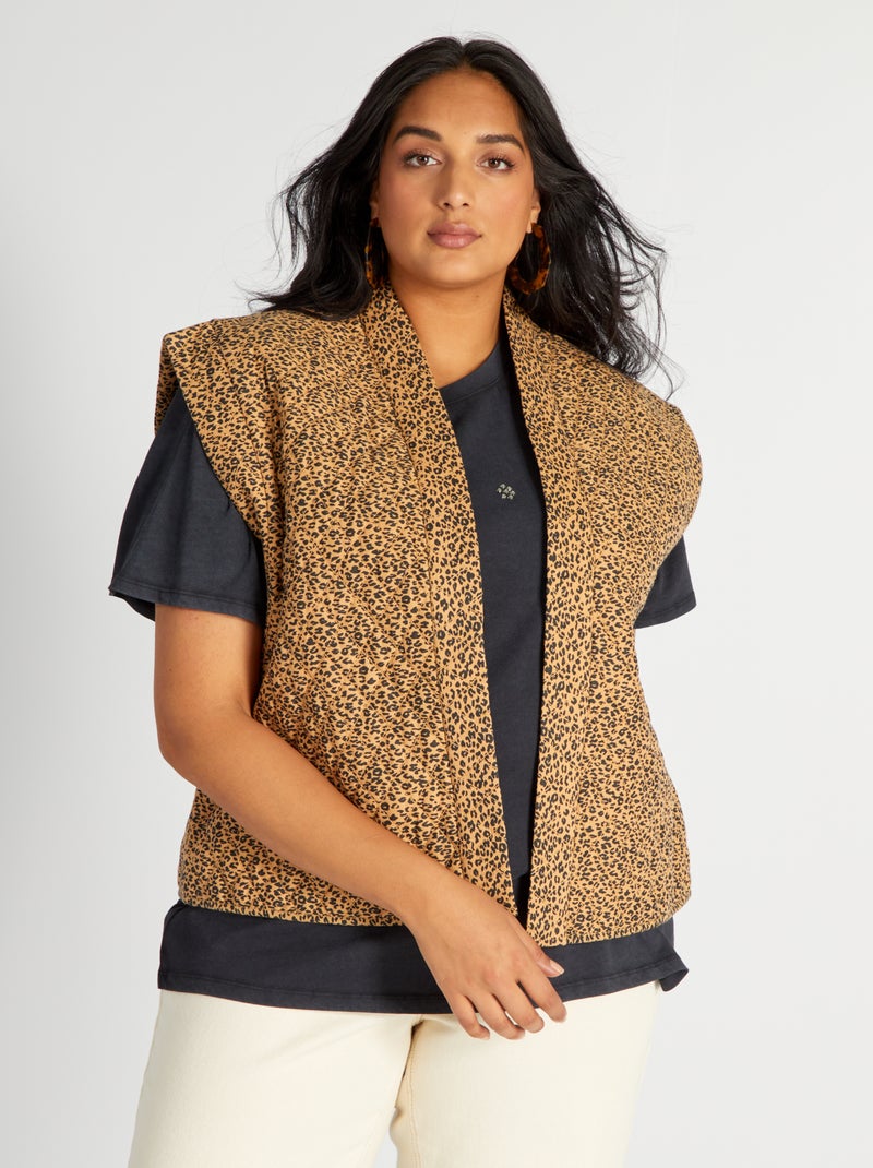 Gewatteerde bodywarmer met luipaardprint BRUIN - Kiabi
