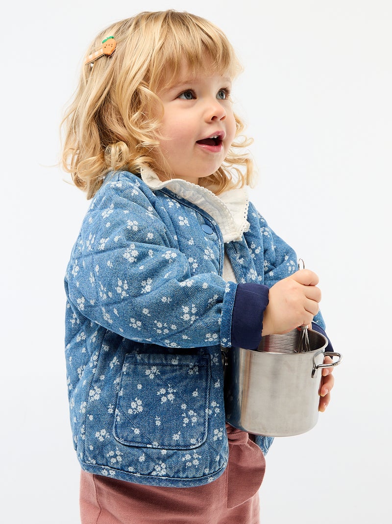 Gewatteerde denim jas met drukknoopsluiting Blauw - Kiabi