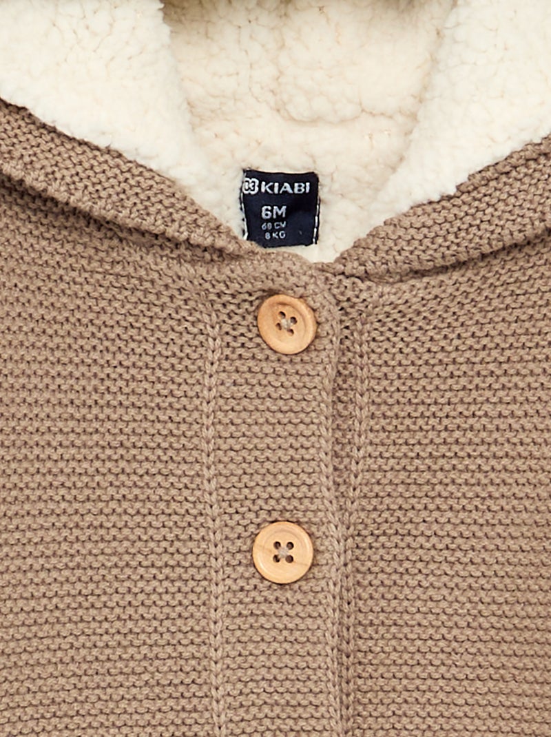 Gilet in mossteek, gevoerd met capuchon Biege - Kiabi