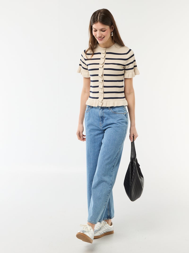 Gilet met knoopsluiting en volants aan de mouwen Biege - Kiabi