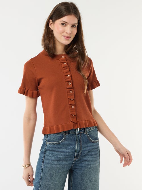 Gilet met knoopsluiting en volants aan de mouwen - Kiabi