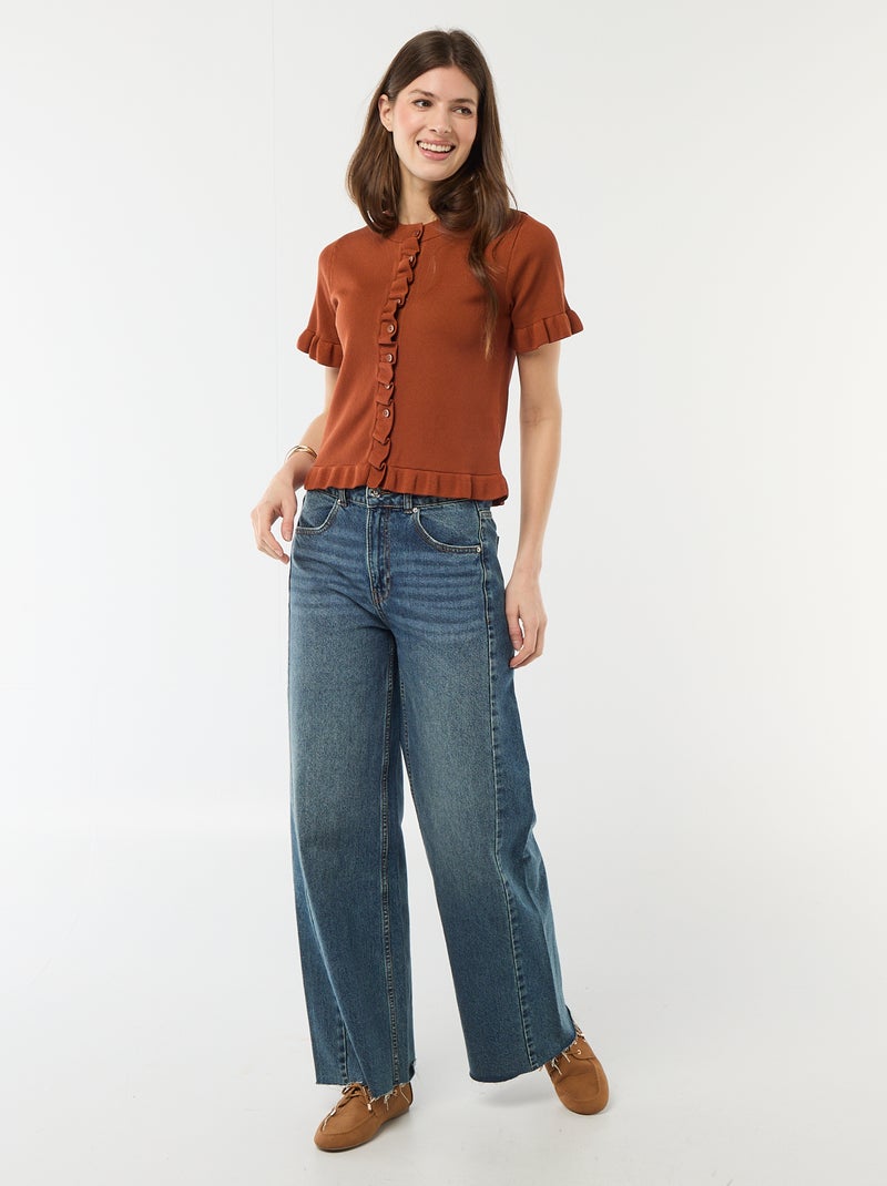 Gilet met knoopsluiting en volants aan de mouwen Bruin - Kiabi