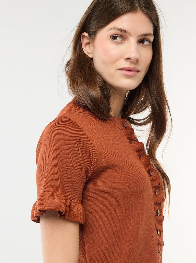 Gilet met knoopsluiting en volants aan de mouwen Bruin - Kiabi
