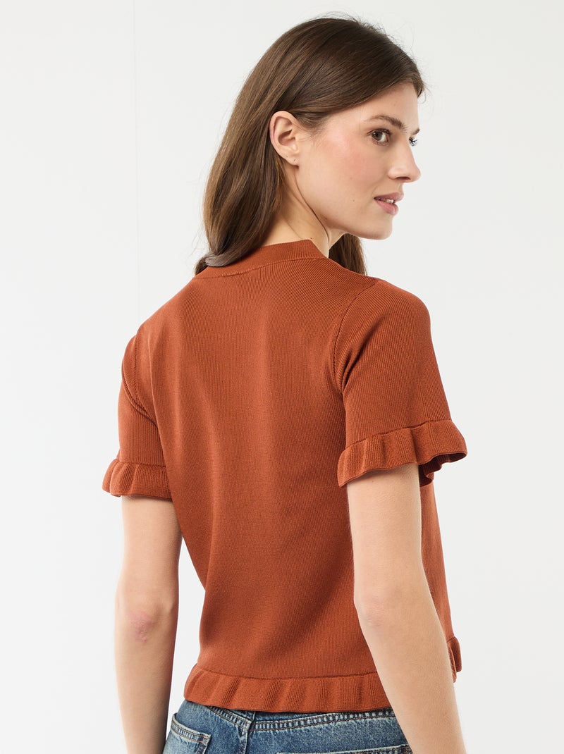 Gilet met knoopsluiting en volants aan de mouwen Bruin - Kiabi