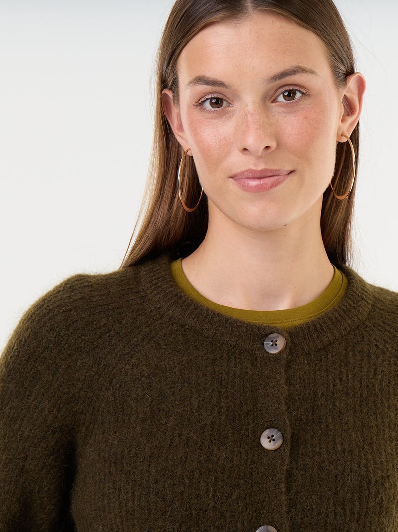 Gilet van mohair- en wolmix met knopen Kaki - Kiabi