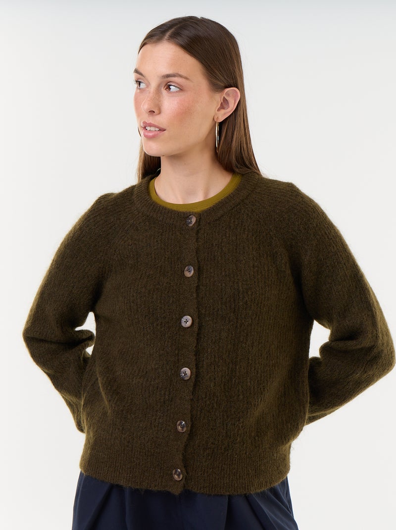 Gilet van mohair- en wolmix met knopen Kaki - Kiabi