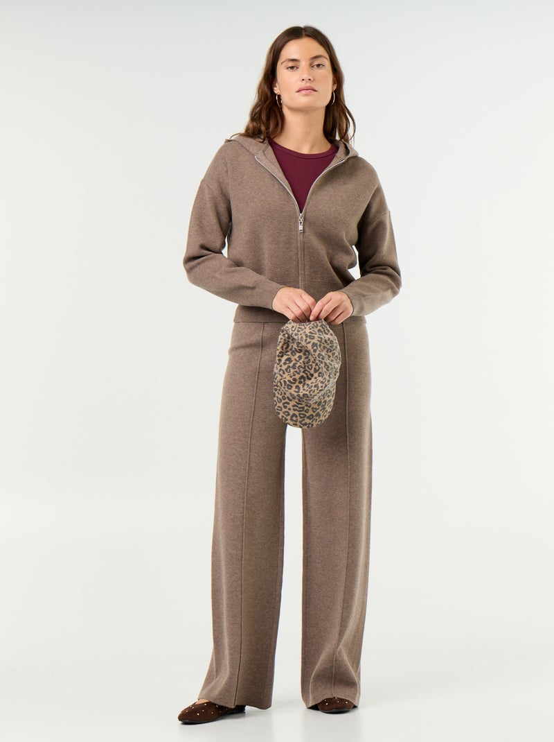Gilet van ottomanstof met capuchon Bruin - Kiabi