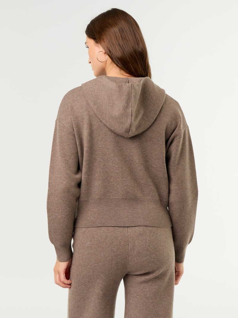 Gilet van ottomanstof met capuchon Bruin - Kiabi