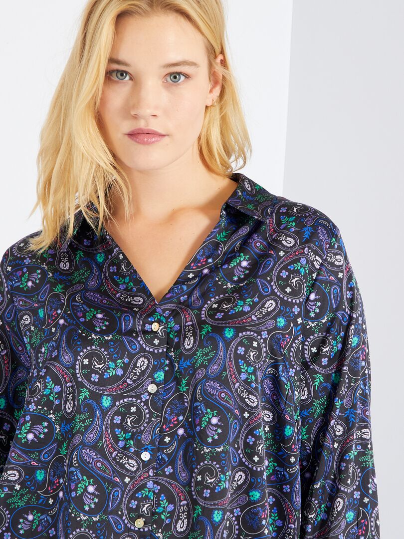 Glanzende blouse met print ZWART - Kiabi