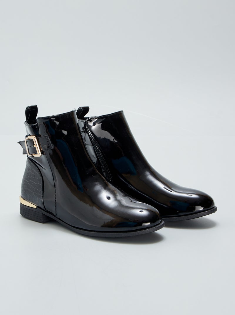 Glanzende boots met krokodilpatroon ZWART - Kiabi