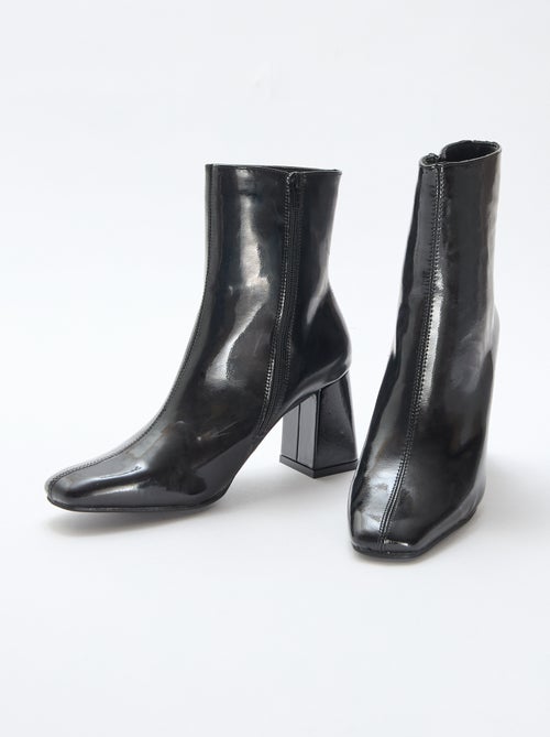 Glanzende boots met vierkante hak - Kiabi