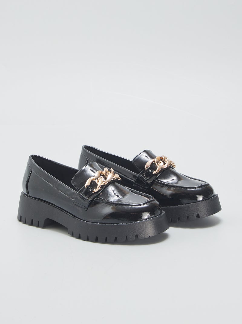Glanzende mocassins met dikke zool ZWART - Kiabi