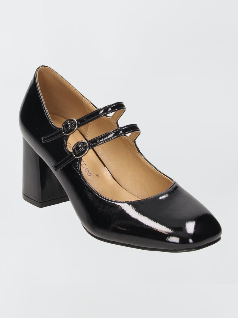 Glanzende pumps met dubbel bandje ZWART - Kiabi