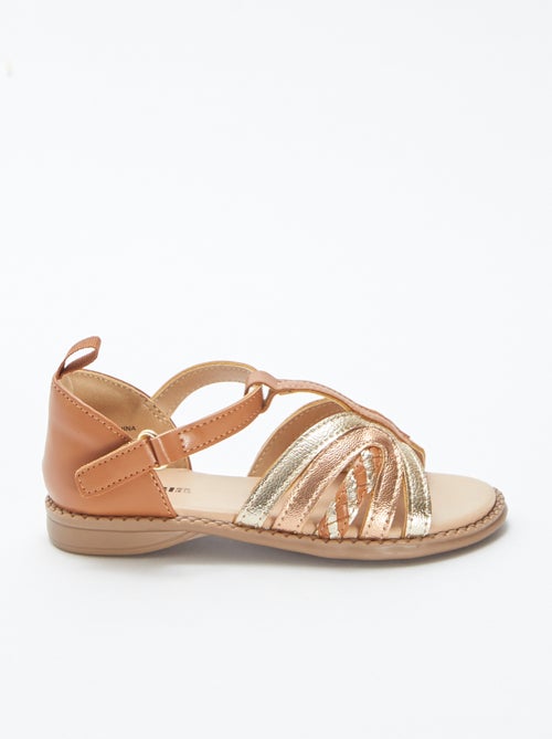 Goud- en koperkleurige sandalen met klittenbanden - Kiabi