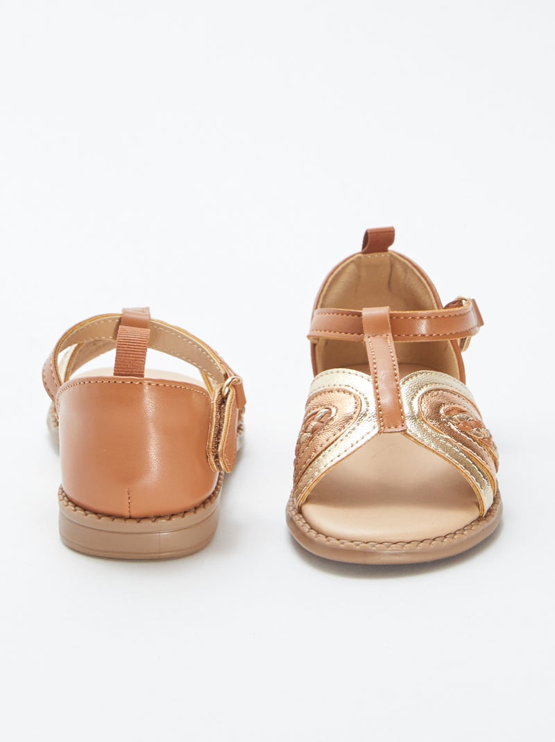 Goud- en koperkleurige sandalen met klittenbanden BIEGE - Kiabi