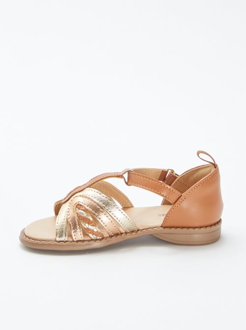 Goud- en koperkleurige sandalen met klittenbanden - Kiabi