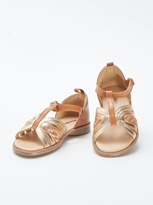 Goud- en koperkleurige sandalen met klittenbanden - Kiabi